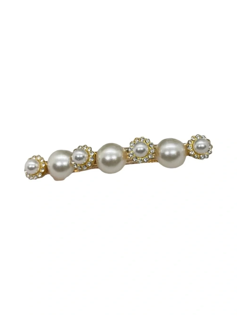 Pearl & Crystal Gold-Tone Barrette Hair Clip - Women Accessories